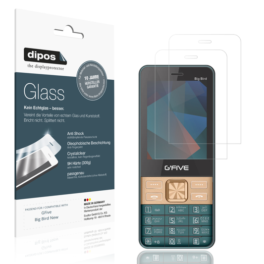 Klare Displayschutzfolie von dipos passend für GFive Big Bird New, 9H kratzfest und blasenfrei montiert