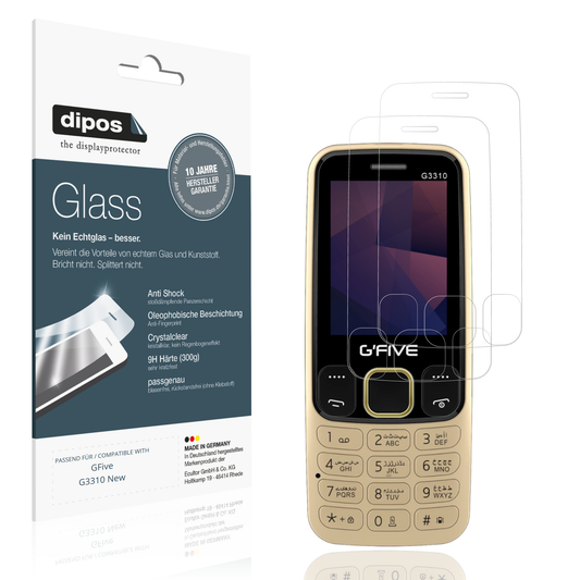 Klare Displayschutzfolie von dipos passend für GFive G3310 New, 9H kratzfest und blasenfrei montiert