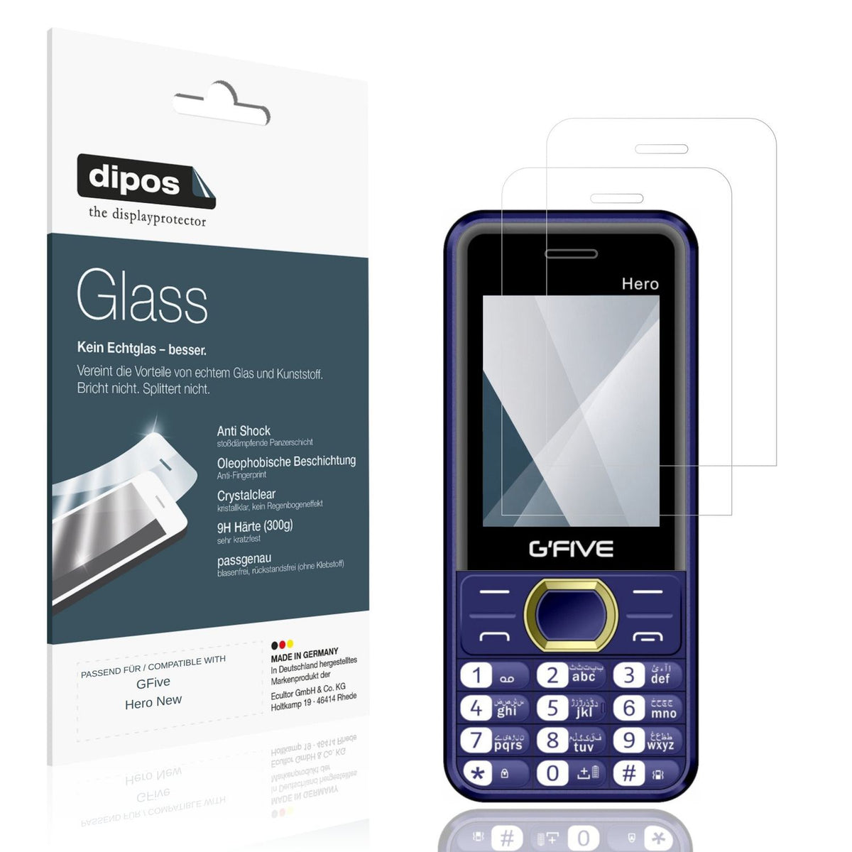 Klare Displayschutzfolie von dipos passend für GFive Hero New, 9H kratzfest und blasenfrei montiert