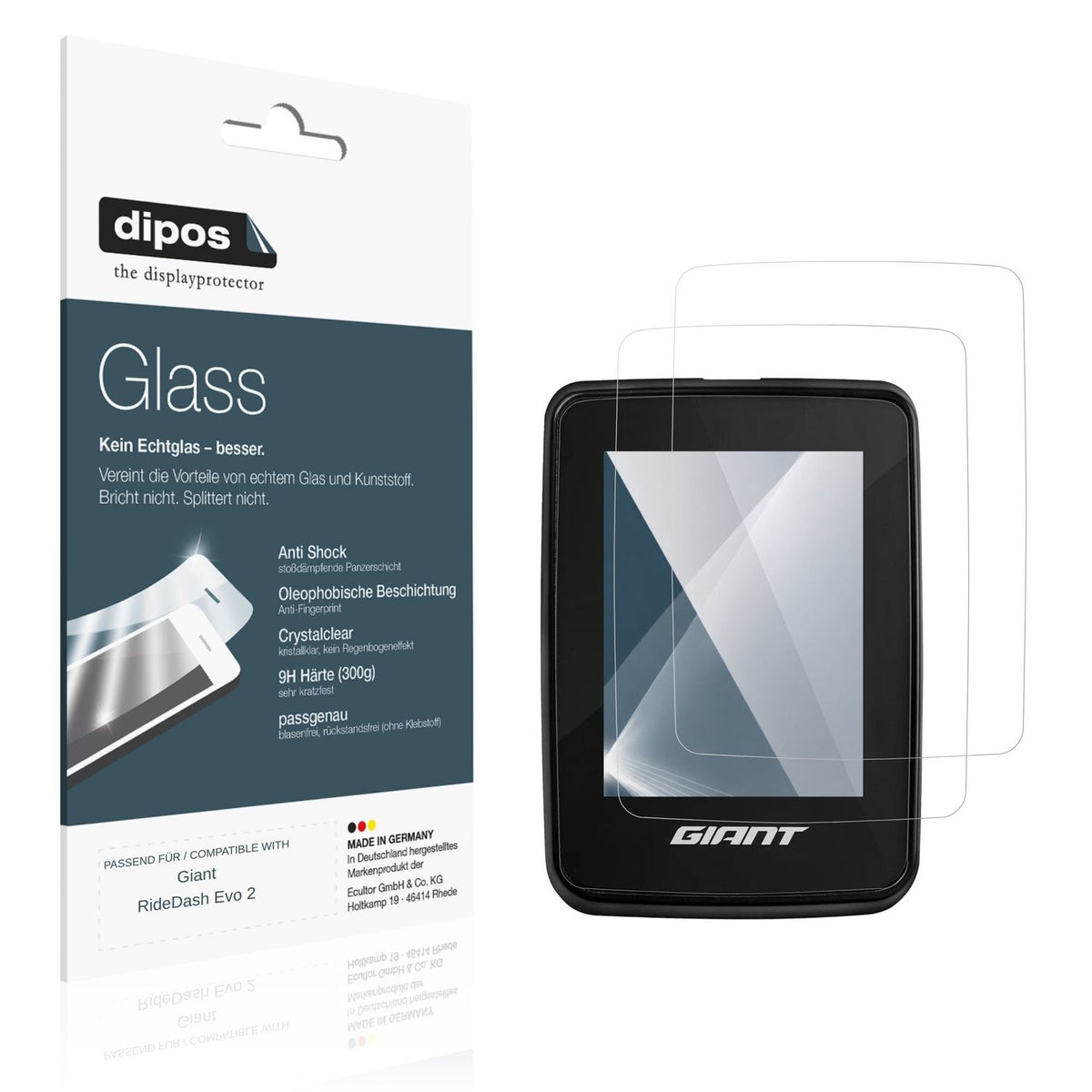 Klare Displayschutzfolie von dipos passend für Giant RideDash Evo 2, 9H kratzfest und blasenfrei montiert