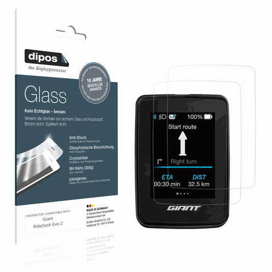 Klare Displayschutzfolie von dipos passend für Giant RideDash Evo 2, 9H kratzfest und blasenfrei montiert