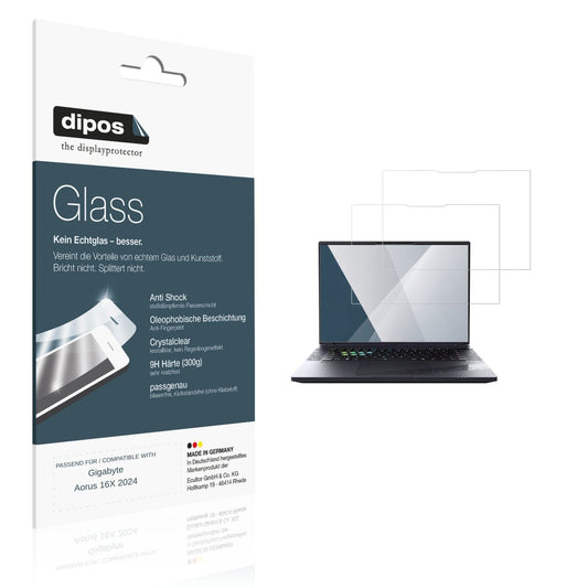 Klare Displayschutzfolie von dipos passend für Gigabyte Aorus 16X 2024, 9H kratzfest und blasenfrei montiert