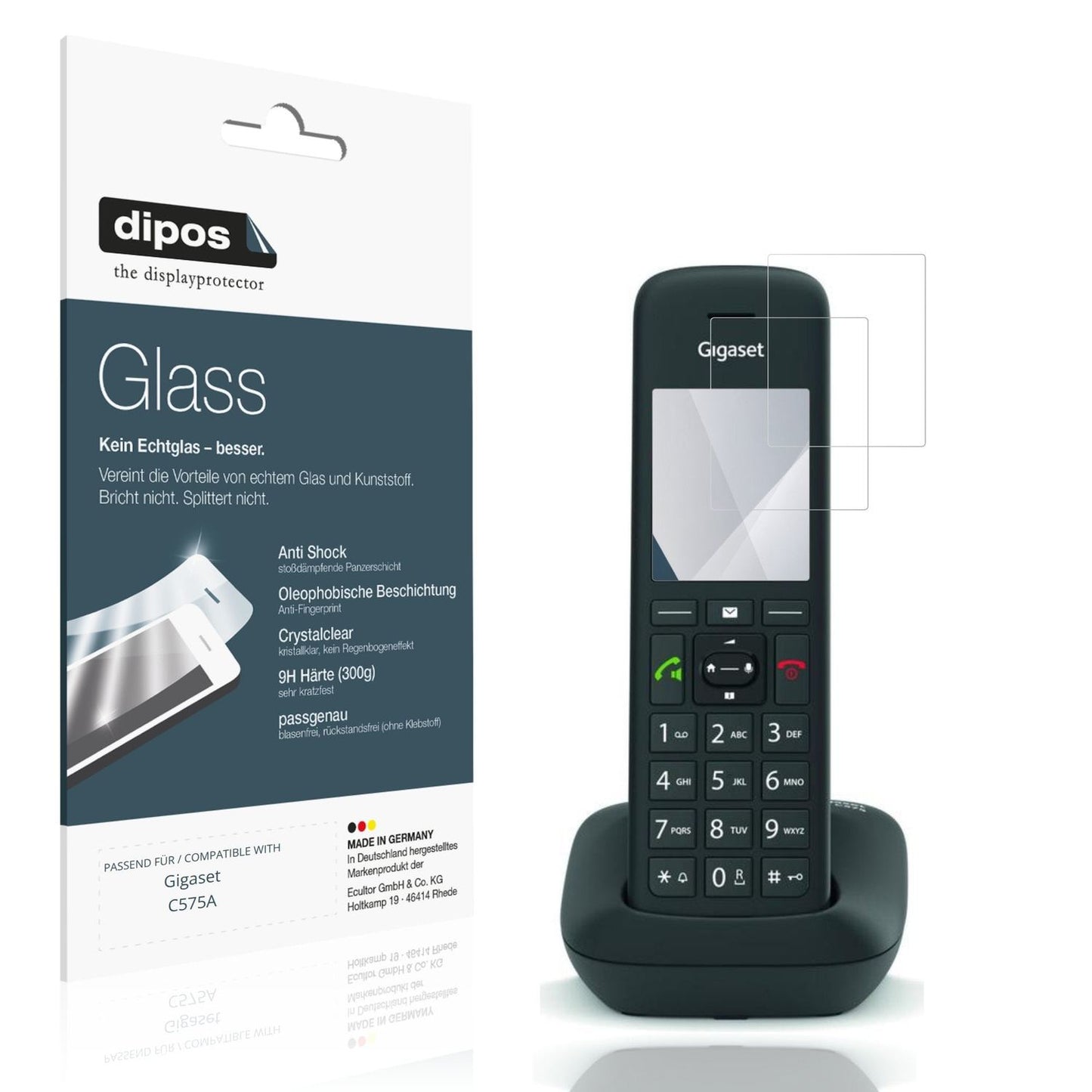 Klare Displayschutzfolie von dipos passend für Gigaset C575A, 9H kratzfest und blasenfrei montiert