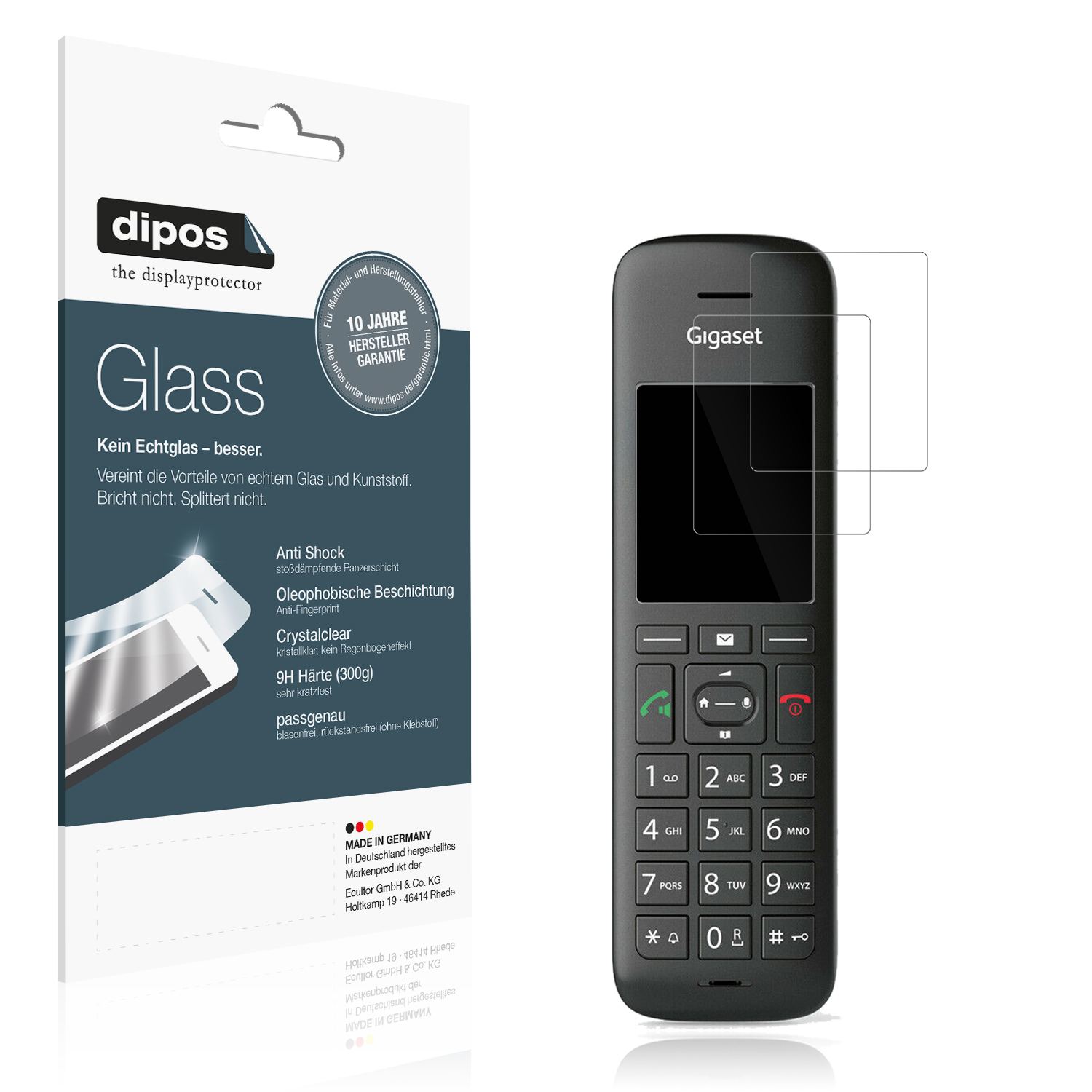 Klare Displayschutzfolie von dipos passend für Gigaset CE 575 HX, 9H kratzfest und blasenfrei montiert
