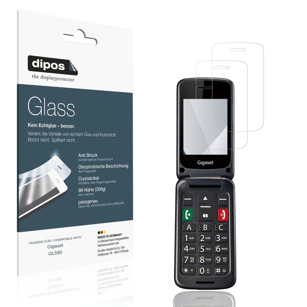 Klare Displayschutzfolie von dipos passend für Gigaset GL590, 9H kratzfest und blasenfrei montiert