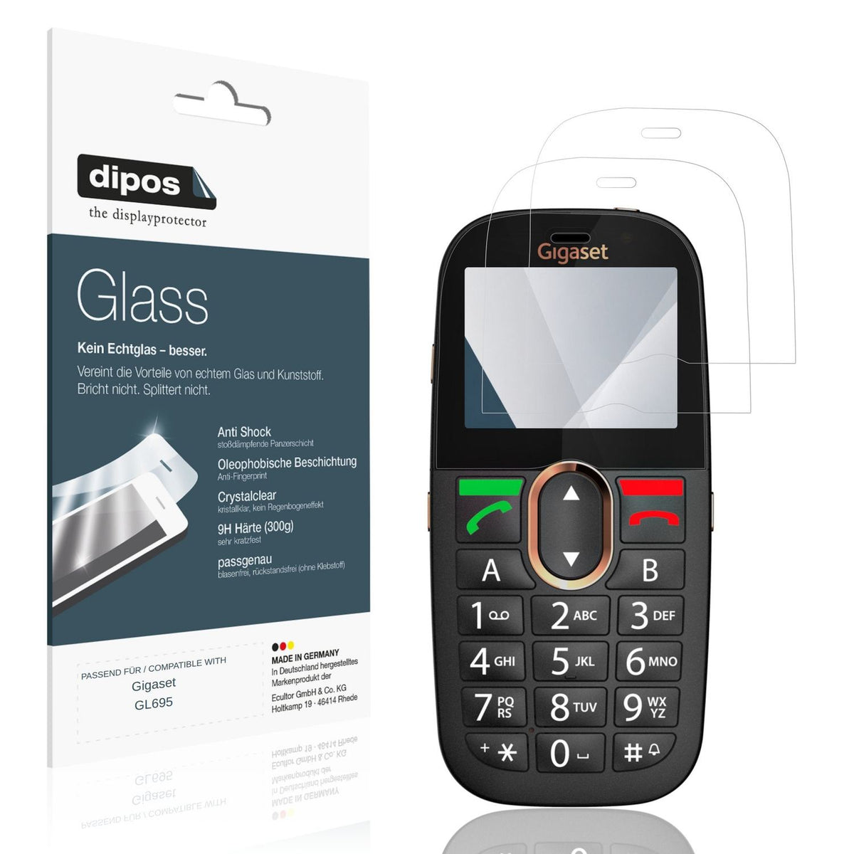 Klare Displayschutzfolie von dipos passend für Gigaset GL695, 9H kratzfest und blasenfrei montiert