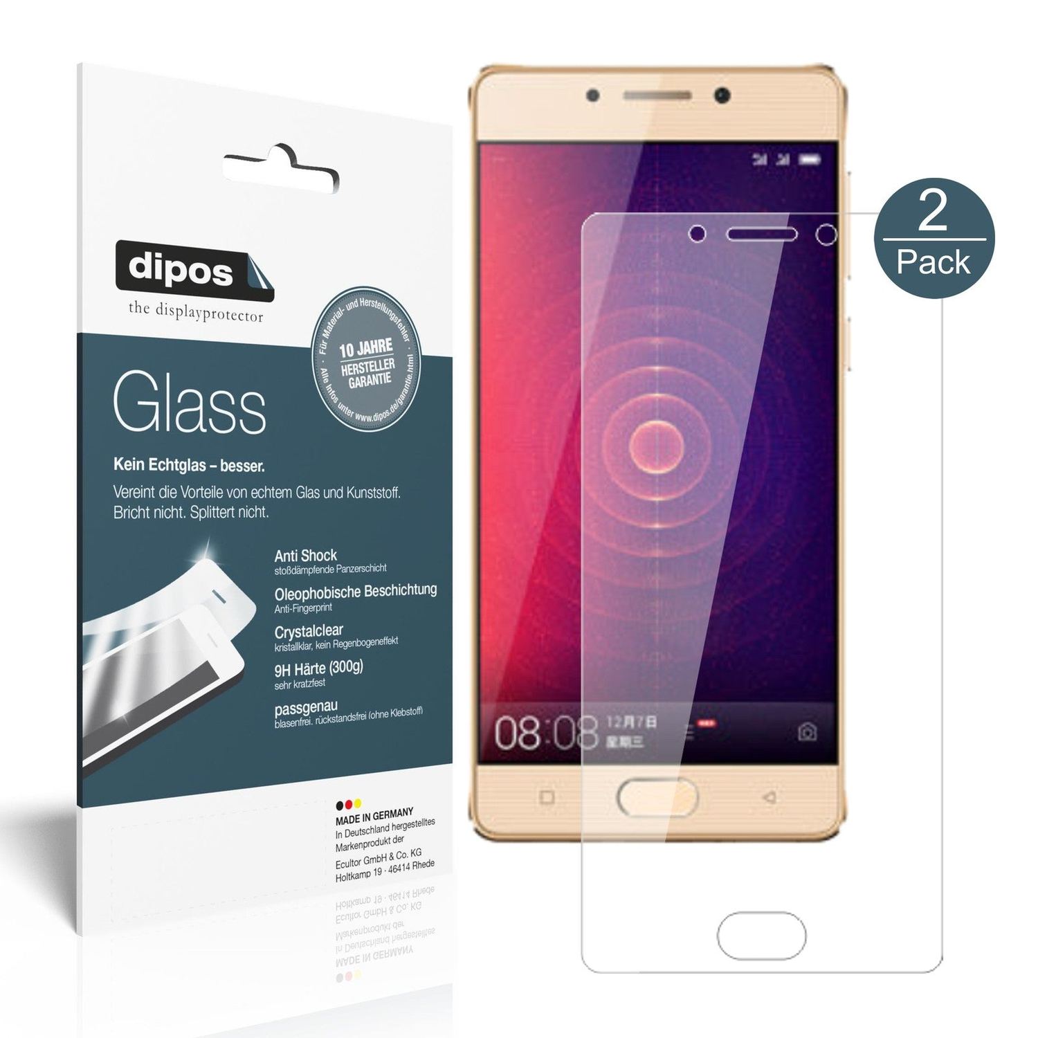 Klare Displayschutzfolie von dipos passend für Gionee Steel 2, 9H kratzfest und blasenfrei montiert