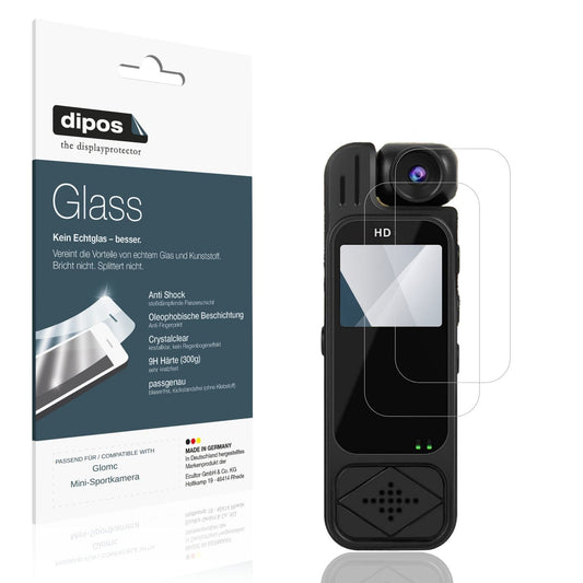 Klare Displayschutzfolie von dipos passend für Glomc Mini-Sportkamera, 9H kratzfest und blasenfrei montiert
