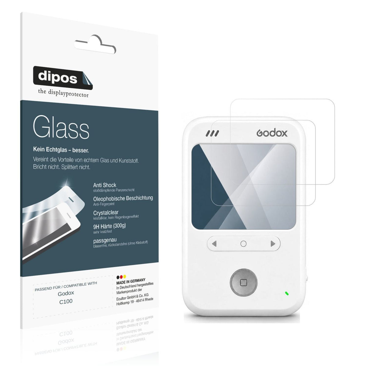 Klare Displayschutzfolie von dipos passend für Godox C100, 9H kratzfest und blasenfrei montiert