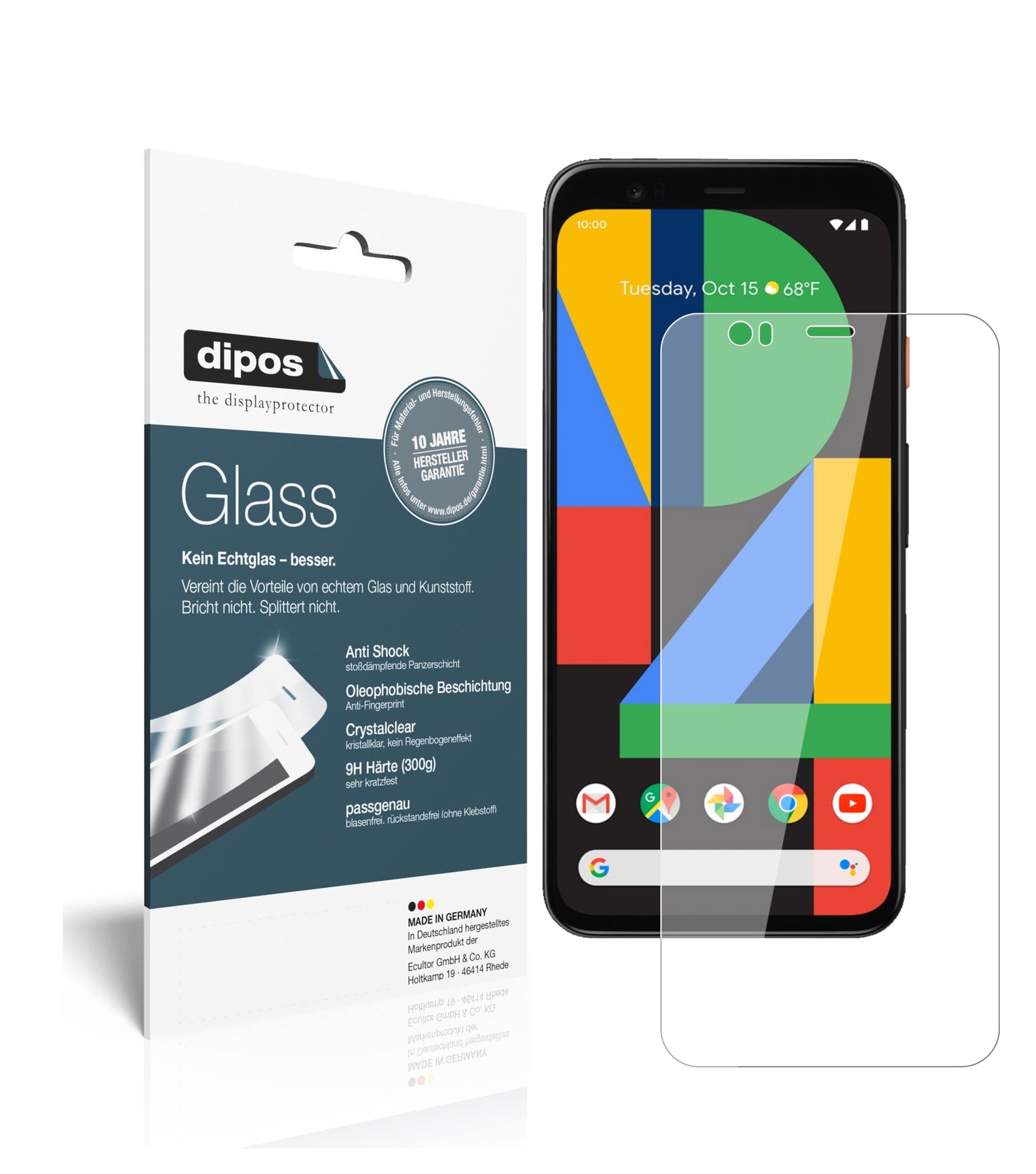 Klare Displayschutzfolie von dipos passend für Google Pixel 4 XL, 9H kratzfest und blasenfrei montiert