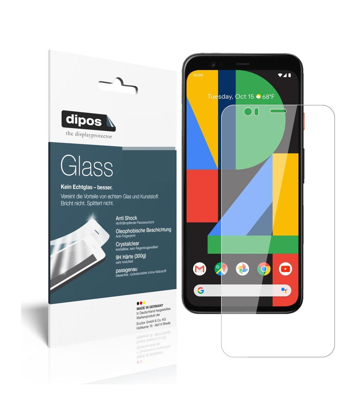 Klare Displayschutzfolie von dipos passend für Google Pixel 4 XL, 9H kratzfest und blasenfrei montiert