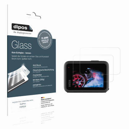 Klare Displayschutzfolie von dipos passend für GoPro HERO9, 9H kratzfest und blasenfrei montiert