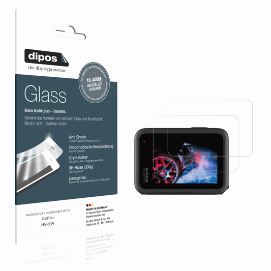 Klare Displayschutzfolie von dipos passend für GoPro HERO9, 9H kratzfest und blasenfrei montiert