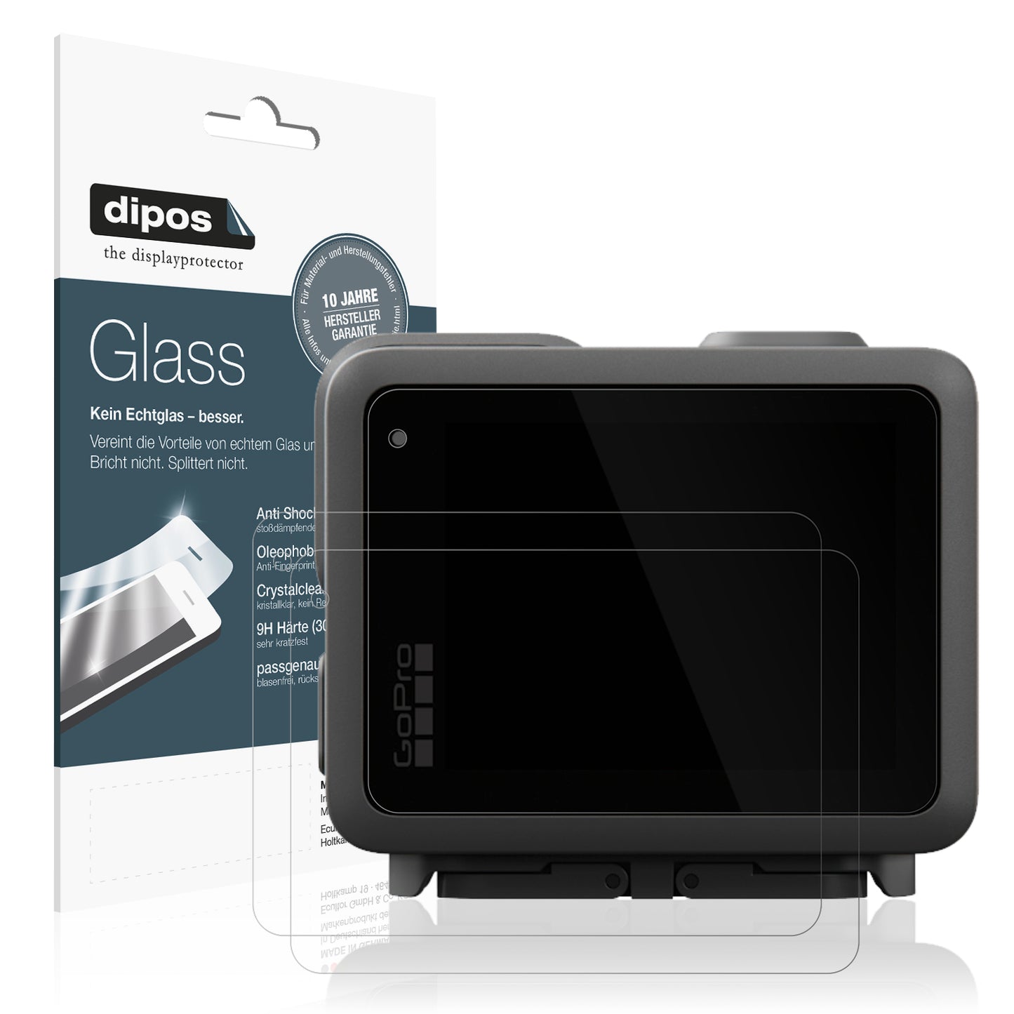 Klare Displayschutzfolie von dipos passend für GoPro Lit Hero, 9H kratzfest und blasenfrei montiert