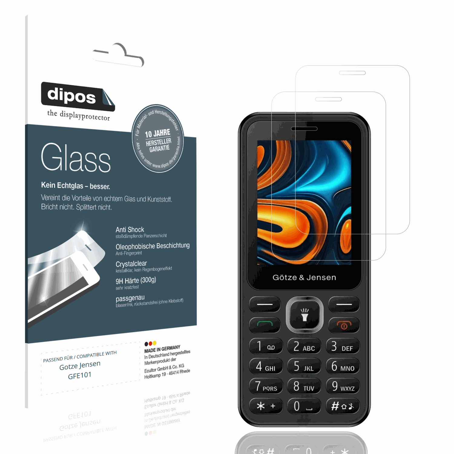 Klare Displayschutzfolie von dipos passend f�r Gotze Jensen GFE101, 9H kratzfest und blasenfrei montiert