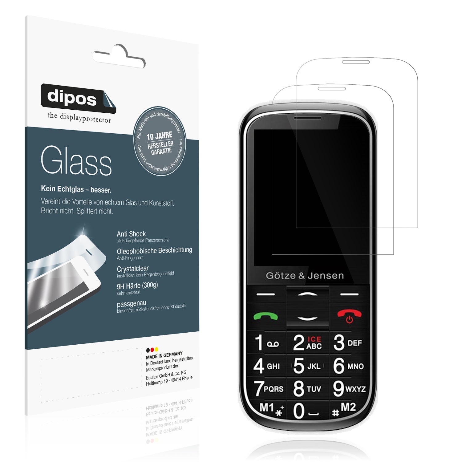 Klare Displayschutzfolie von dipos passend für Gotze Jensen GFE39, 9H kratzfest und blasenfrei montiert