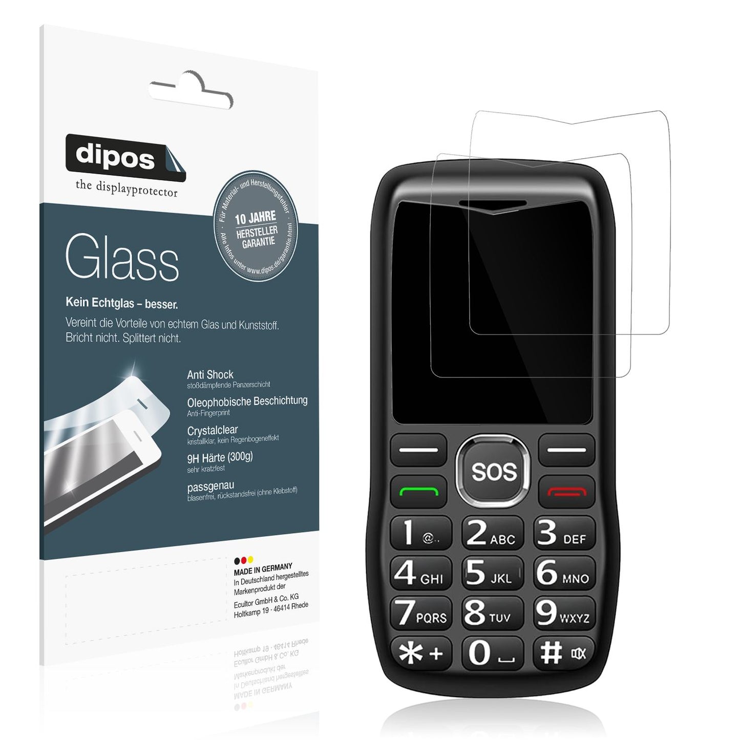 Klare Displayschutzfolie von dipos passend für Guwet D1 Seniorenhandy, 9H kratzfest und blasenfrei montiert