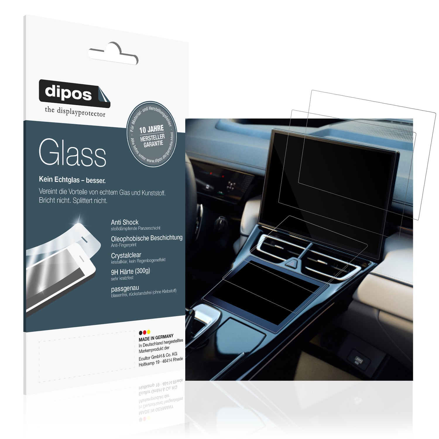 Klare Displayschutzfolie von dipos passend für GWM Wey 05 Dual Touchscreen, 9H kratzfest und blasenfrei montiert