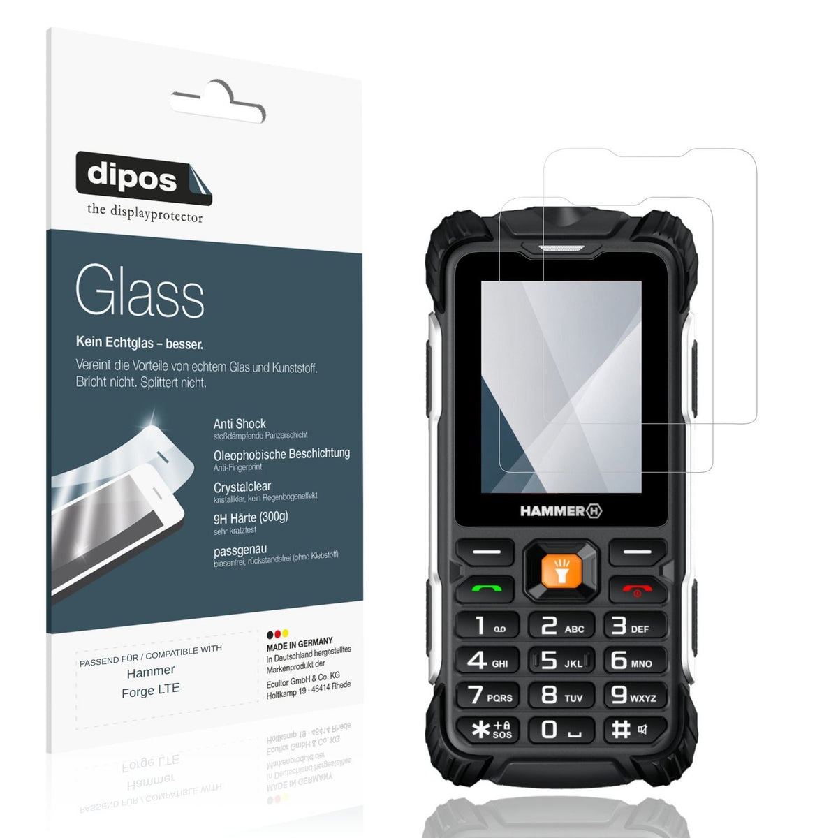 Klare Displayschutzfolie von dipos passend für Hammer Forge LTE, 9H kratzfest und blasenfrei montiert