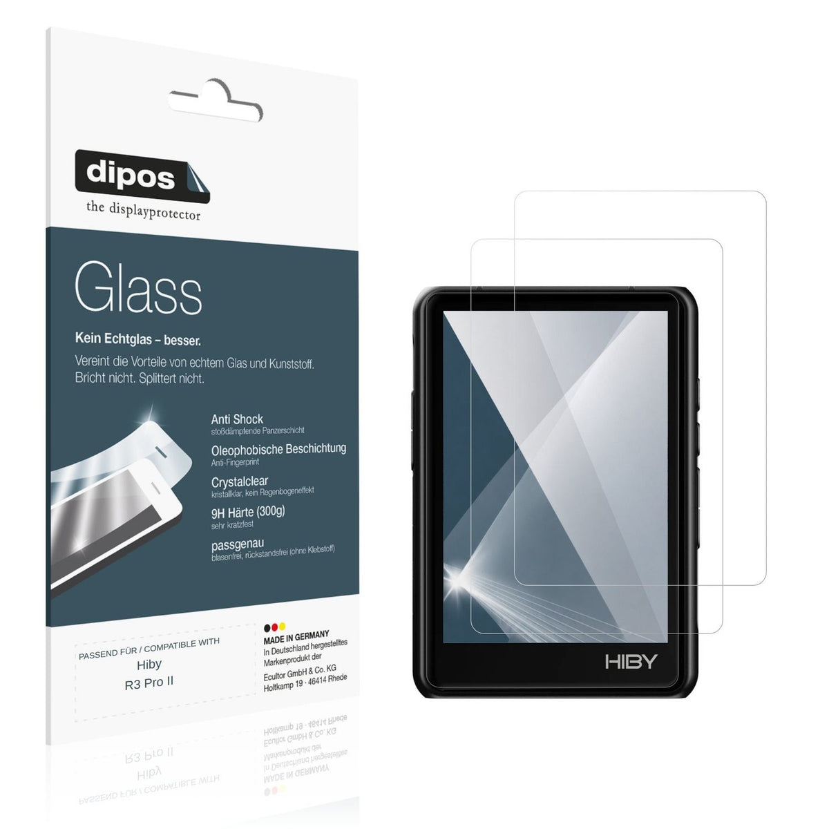 Klare Displayschutzfolie von dipos passend für Hiby R3 Pro II, 9H kratzfest und blasenfrei montiert