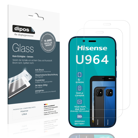 Klare Displayschutzfolie von dipos passend für Hisense U964, 9H kratzfest und blasenfrei montiert