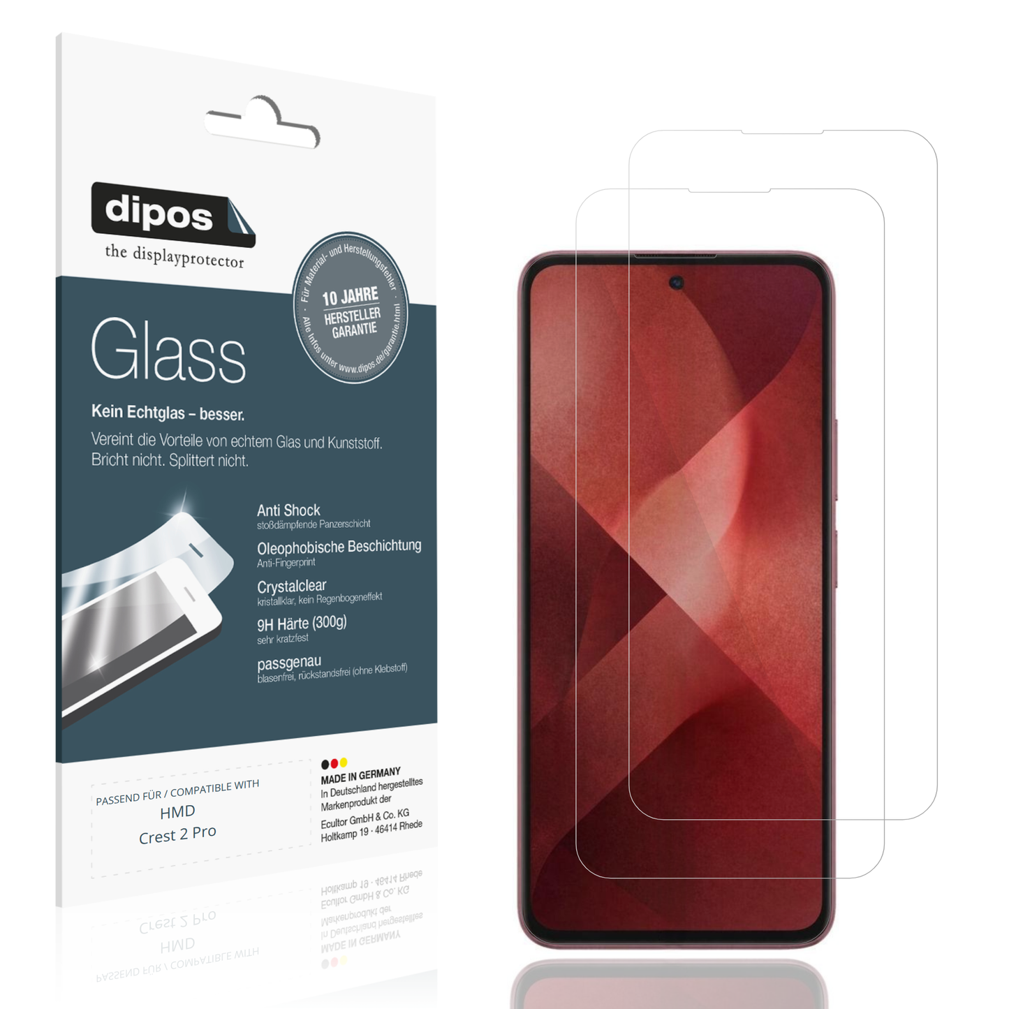 Klare Displayschutzfolie von dipos passend für HMD Crest 2 Pro, 9H kratzfest und blasenfrei montiert