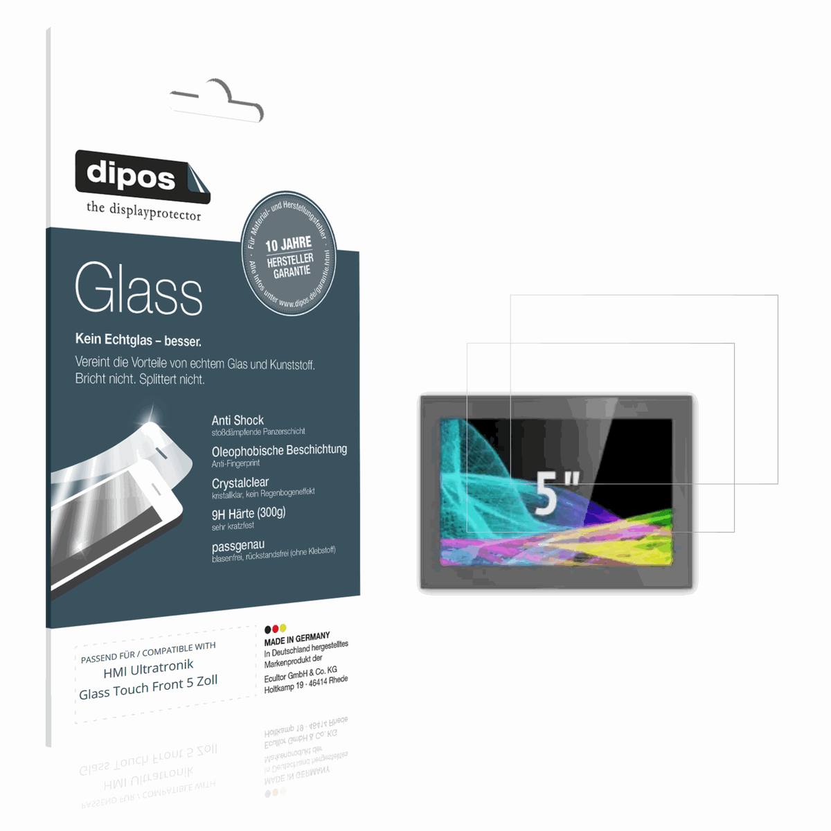 Klare Displayschutzfolie von dipos passend für HMI Ultratronik Glass Touch Front 5 Zoll, 9H kratzfest und blasenfrei montiert