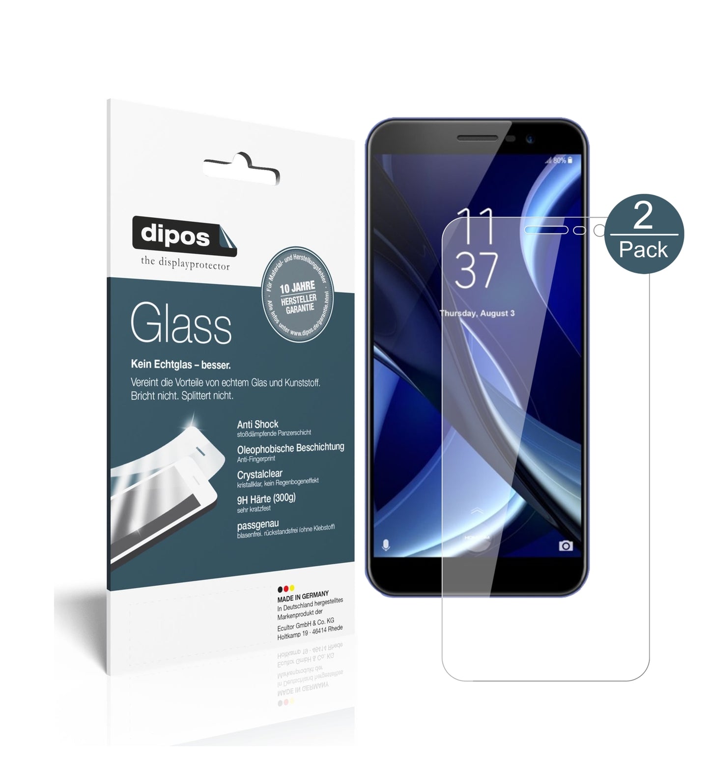 Klare Displayschutzfolie von dipos passend für HOMTOM S16, 9H kratzfest und blasenfrei montiert