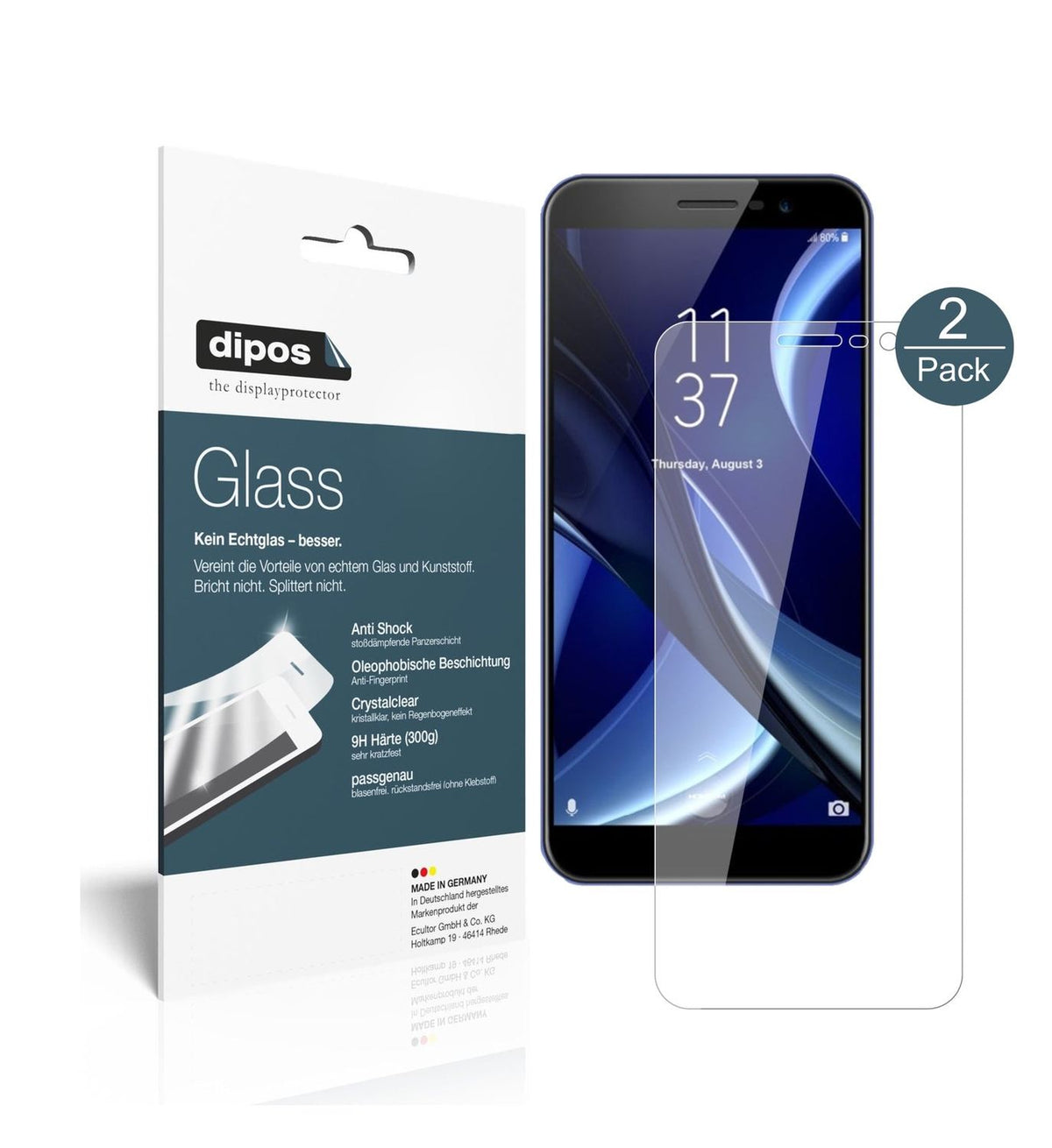 Klare Displayschutzfolie von dipos passend für HOMTOM S16, 9H kratzfest und blasenfrei montiert