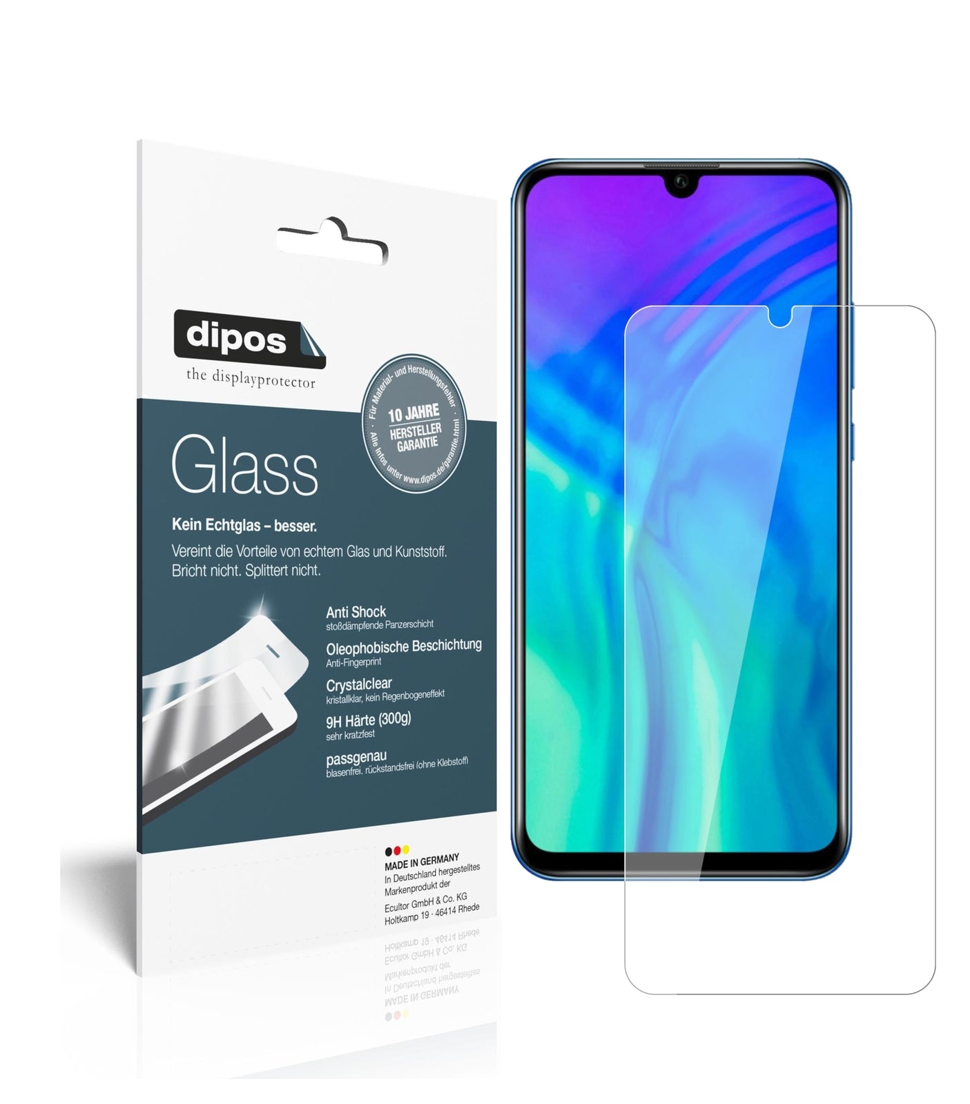 Klare Displayschutzfolie von dipos passend für Honor 20i, 9H kratzfest und blasenfrei montiert
