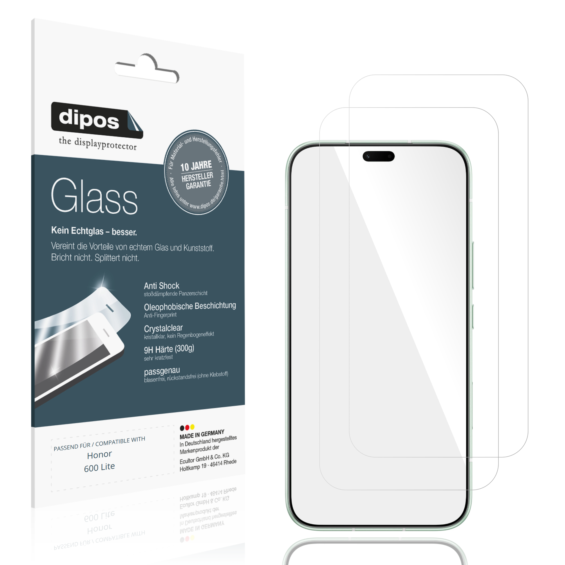 Klare Displayschutzfolie von dipos passend für Honor 600 Lite, 9H kratzfest und blasenfrei montiert