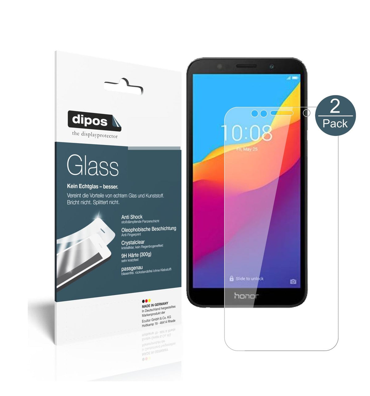 Klare Displayschutzfolie von dipos passend für Honor 7S 51092MPY, 9H kratzfest und blasenfrei montiert