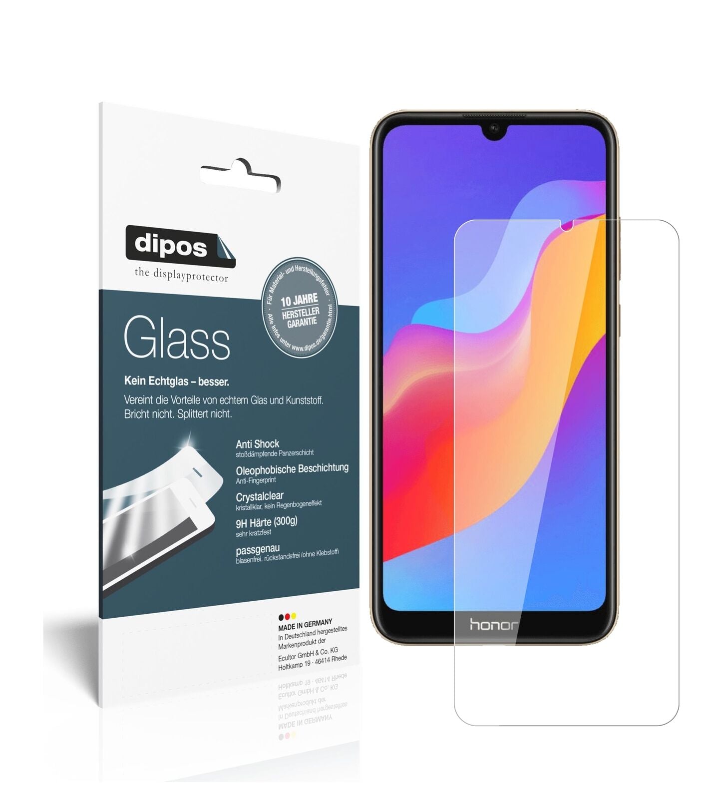 Klare Displayschutzfolie von dipos passend für Honor 8A, 9H kratzfest und blasenfrei montiert