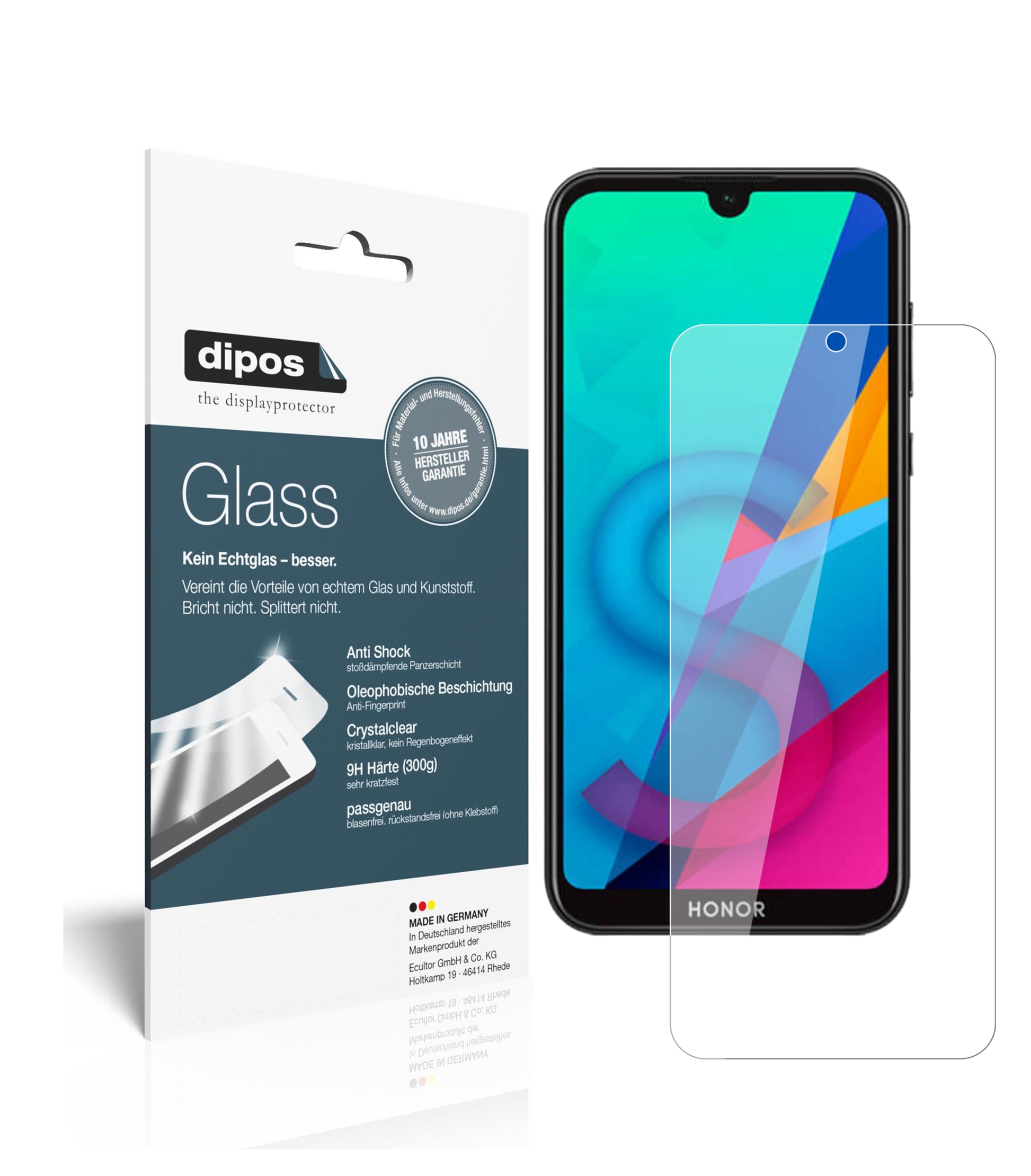 Klare Displayschutzfolie von dipos passend für Honor 8S, 9H kratzfest und blasenfrei montiert