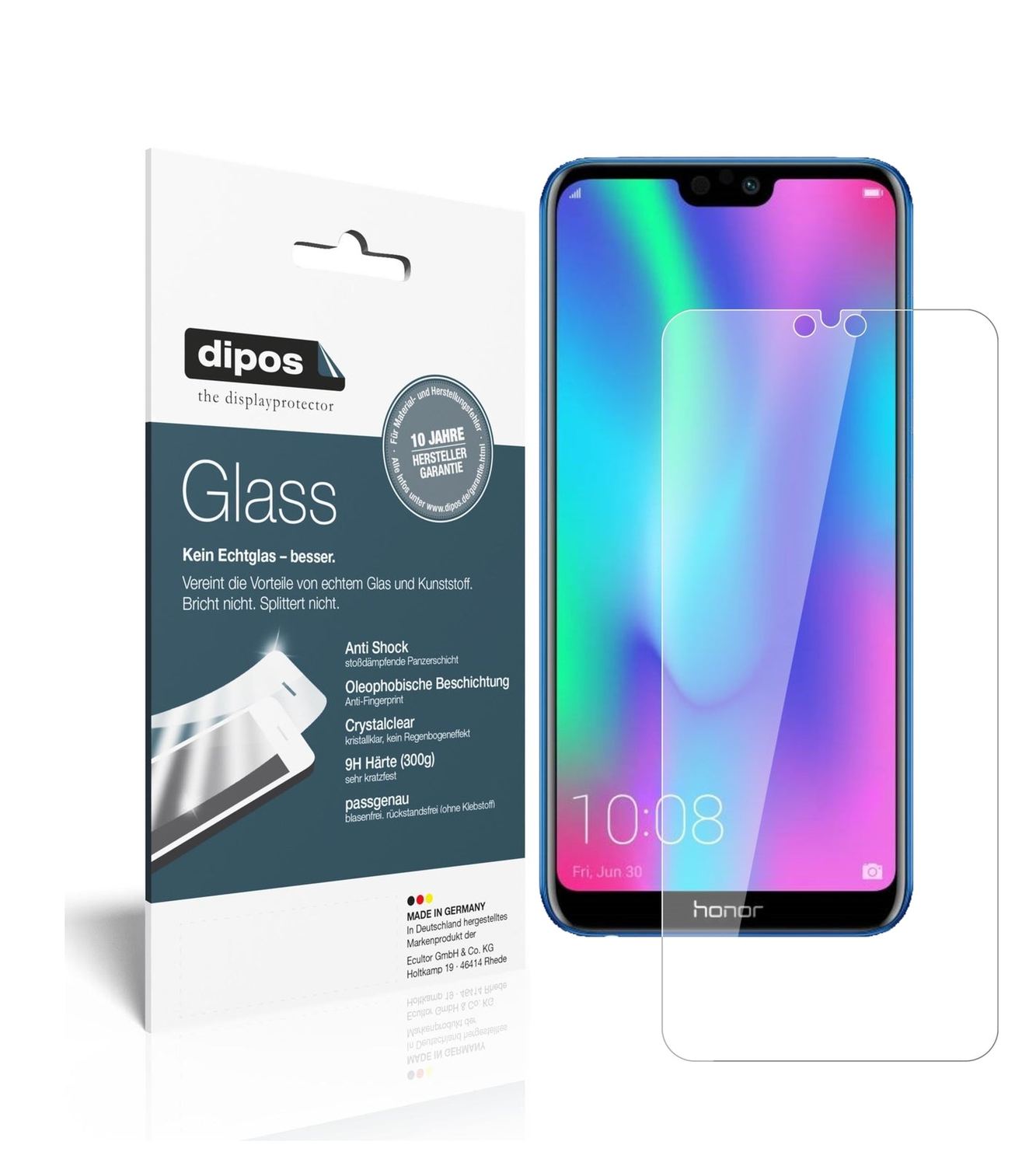 Klare Displayschutzfolie von dipos passend für Honor 9N, 9H kratzfest und blasenfrei montiert