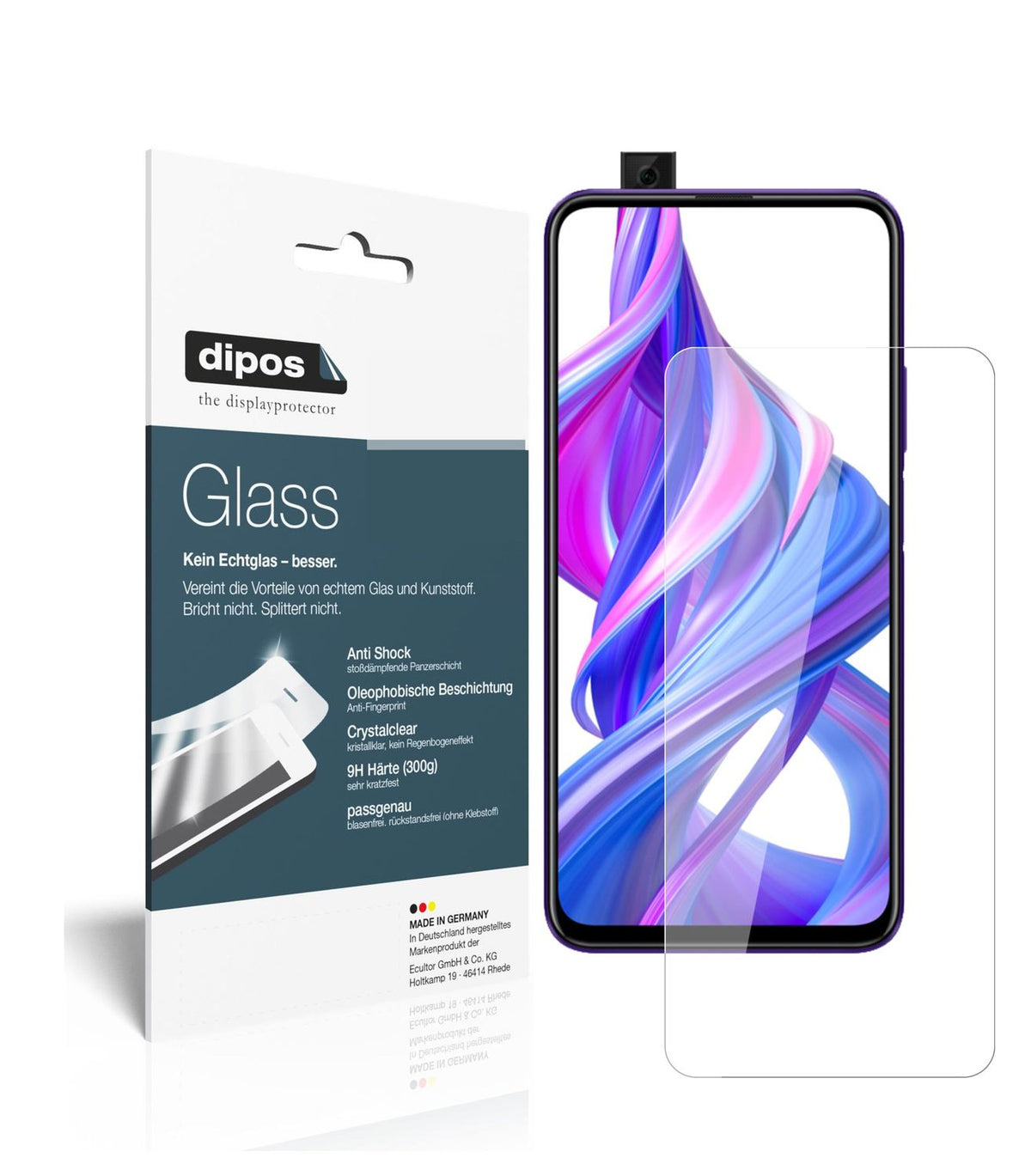 Klare Displayschutzfolie von dipos passend für Honor 9X Pro, 9H kratzfest und blasenfrei montiert