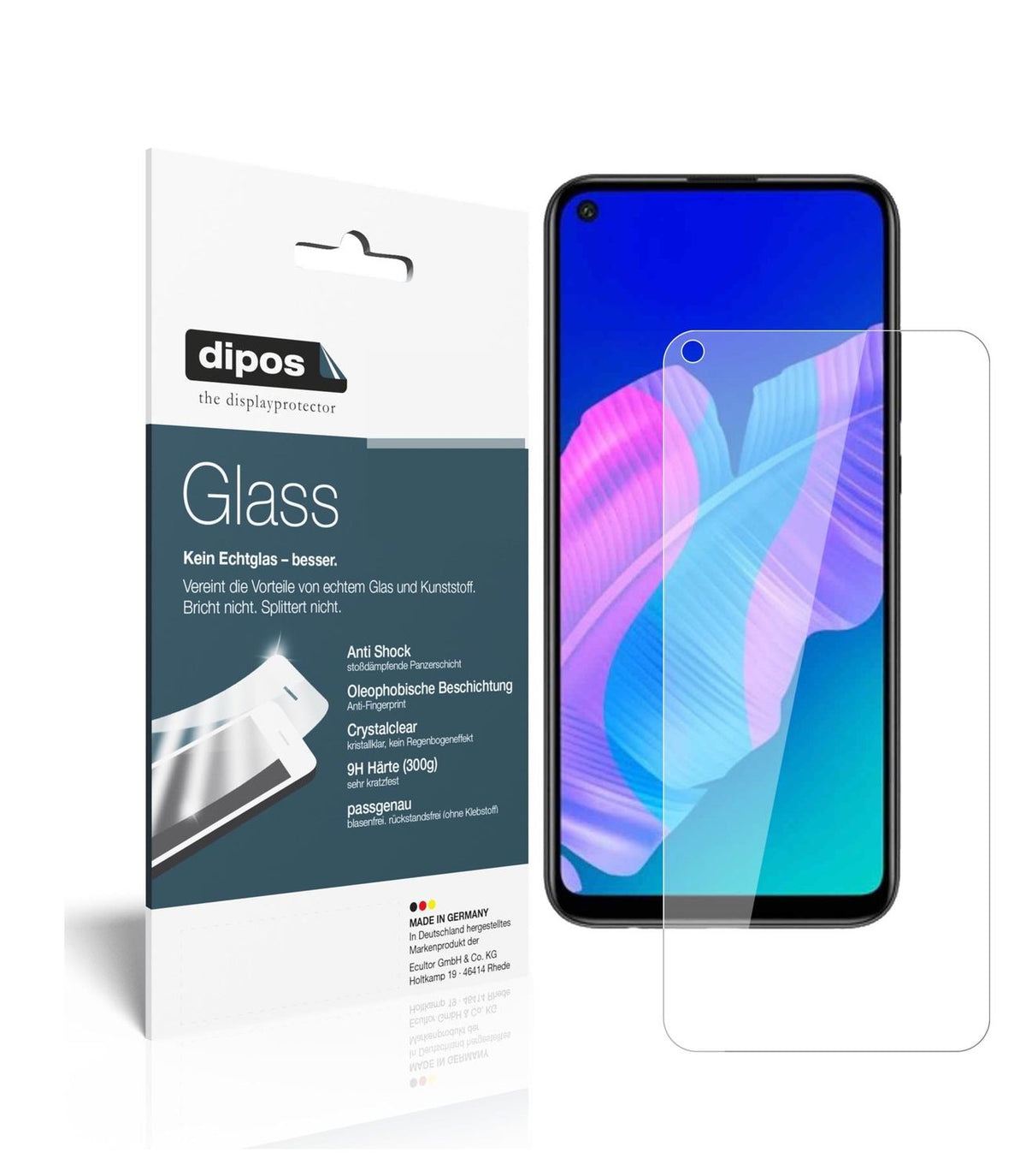 Klare Displayschutzfolie von dipos passend für Huawei Y7p, 9H kratzfest und blasenfrei montiert