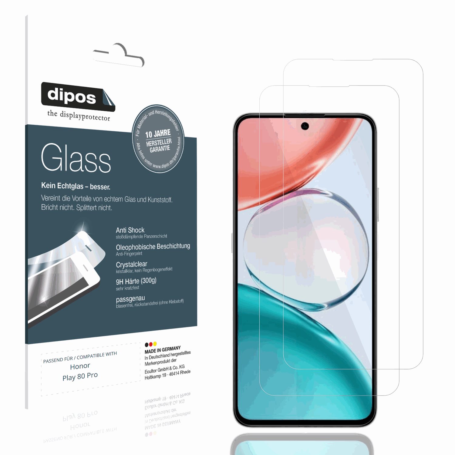 Klare Displayschutzfolie von dipos passend für Honor Play 80 Pro, 9H kratzfest und blasenfrei montiert