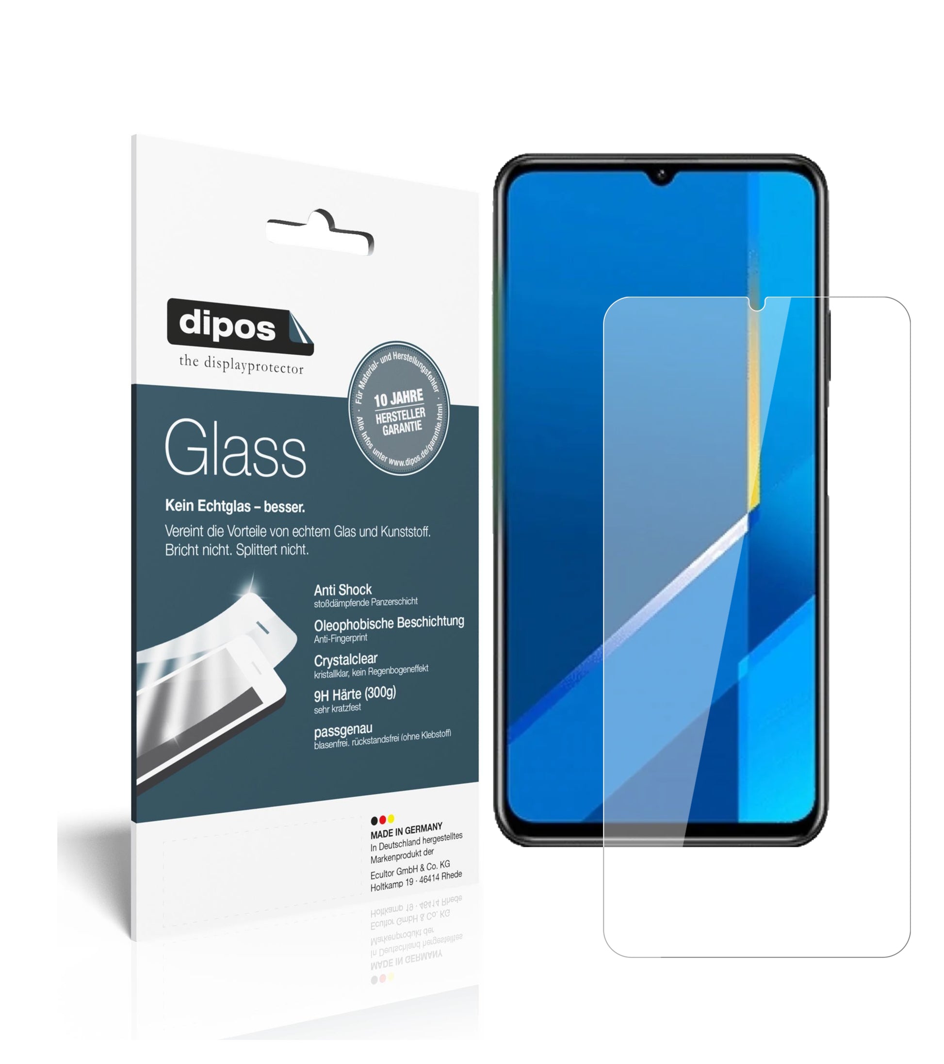 Klare Displayschutzfolie von dipos passend für Honor X10 Max 5G, 9H kratzfest und blasenfrei montiert