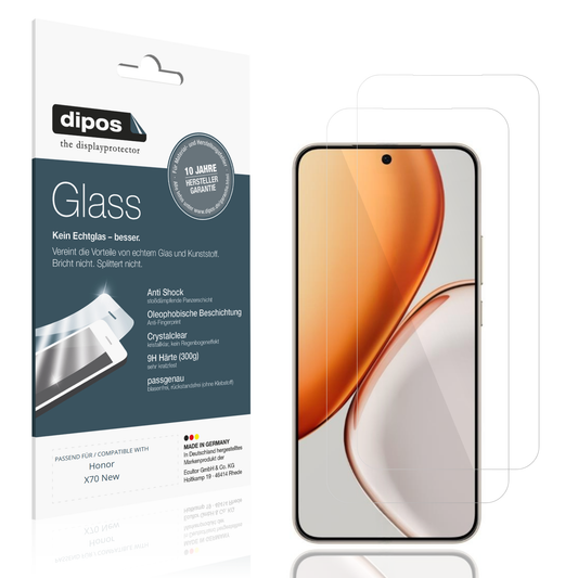 Klare Displayschutzfolie von dipos passend für Honor X70 New, 9H kratzfest und blasenfrei montiert