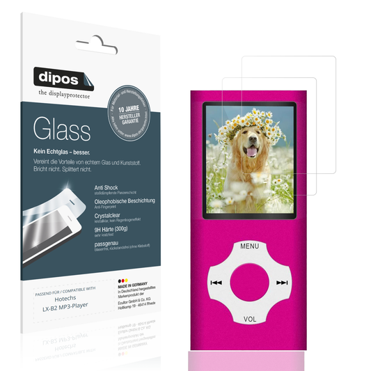 Klare Displayschutzfolie von dipos passend für Hotechs LX-B2 MP3-Player, 9H kratzfest und blasenfrei montiert