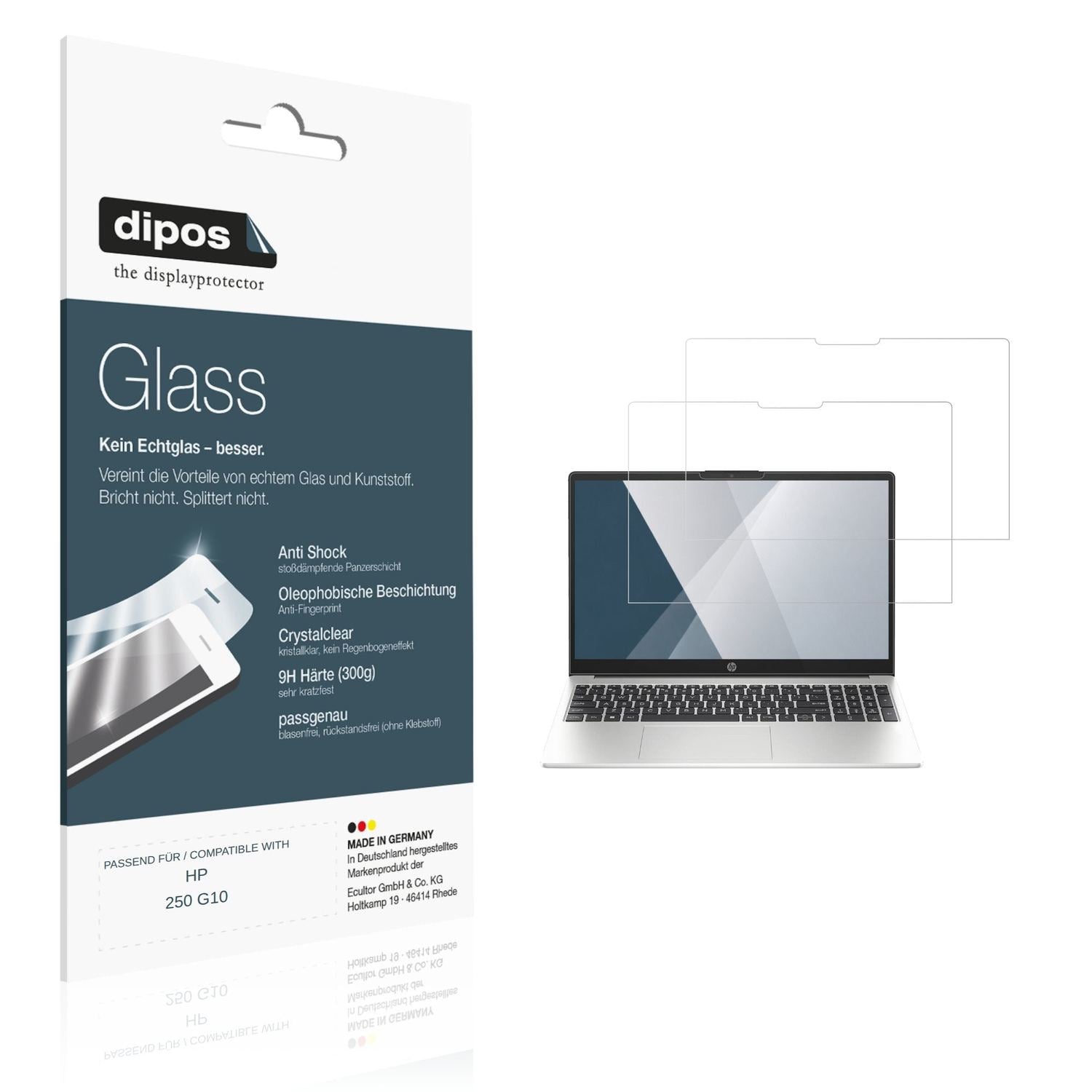 Klare Displayschutzfolie von dipos passend für HP 250 G10, 9H kratzfest und blasenfrei montiert