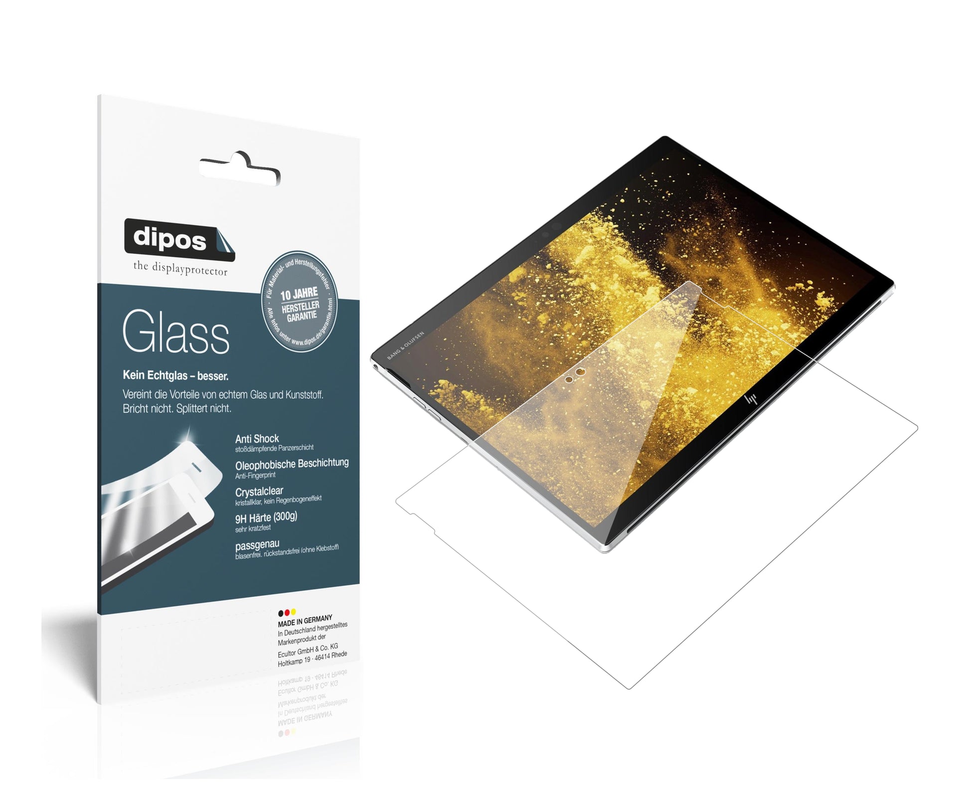 Klare Displayschutzfolie von dipos passend für HP Elite X2 G4 12.3 Zoll, 9H kratzfest und blasenfrei montiert