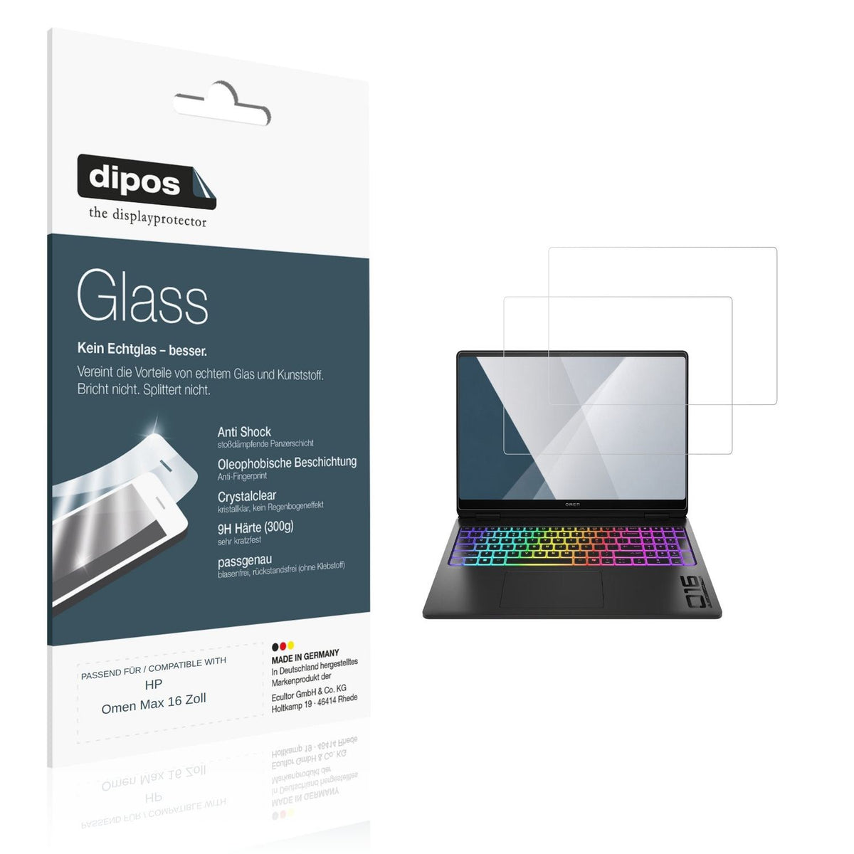 Klare Displayschutzfolie von dipos passend für HP Omen Max 16 Zoll, 9H kratzfest und blasenfrei montiert