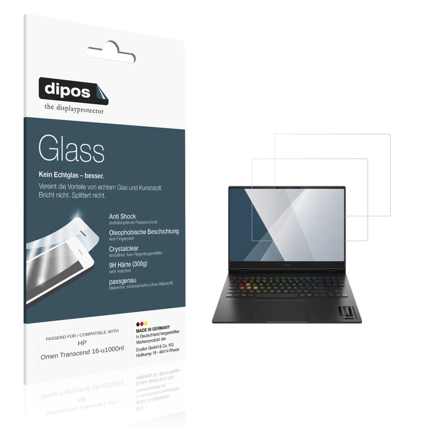 Klare Displayschutzfolie von dipos passend für HP Omen Transcend 16-u1000nl, 9H kratzfest und blasenfrei montiert