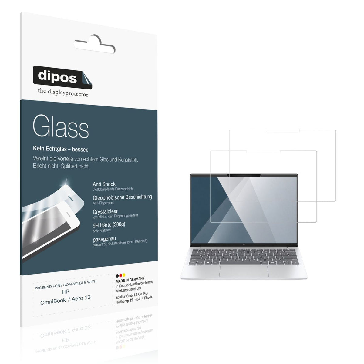 Klare Displayschutzfolie von dipos passend für HP OmniBook 7 Aero 13, 9H kratzfest und blasenfrei montiert