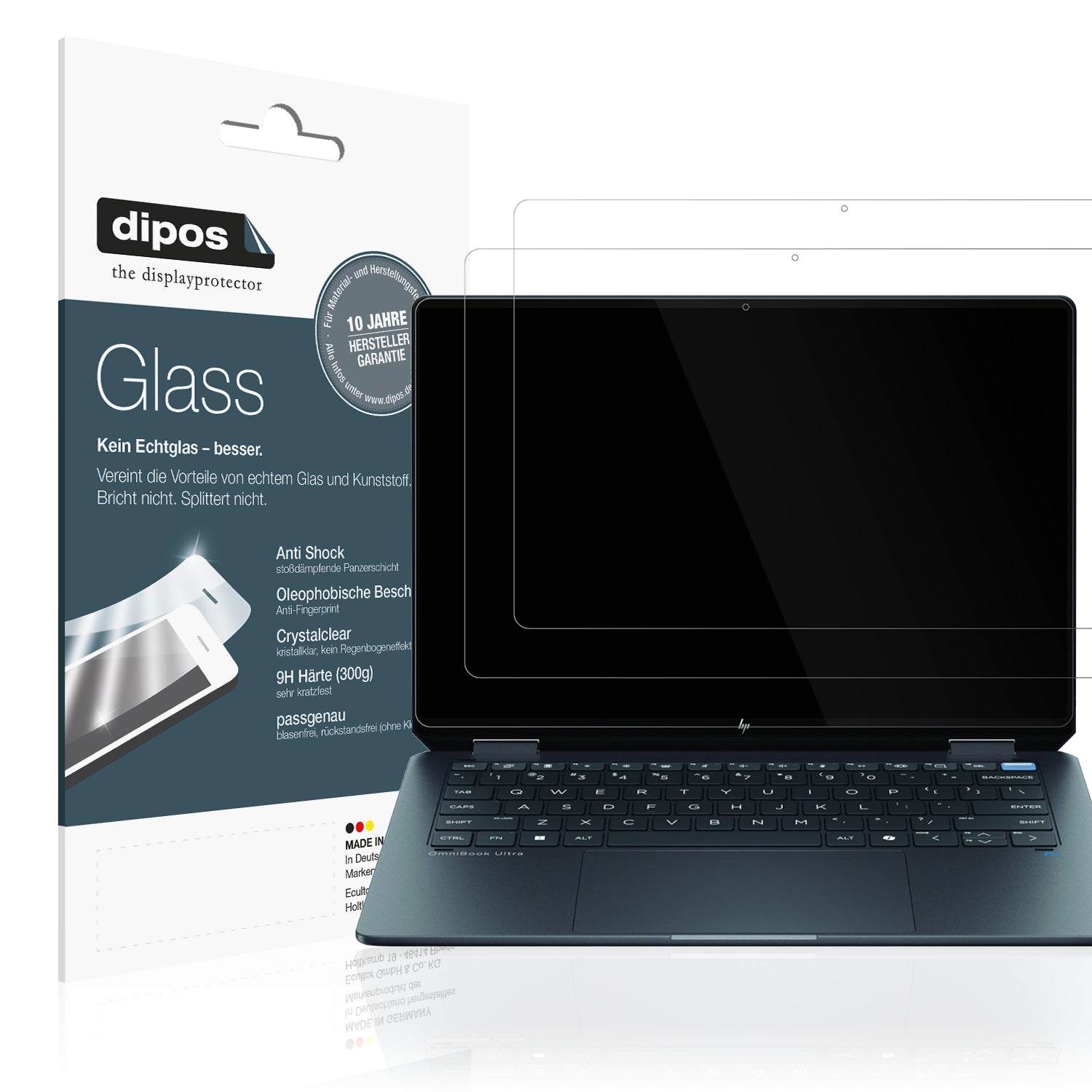 Klare Displayschutzfolie von dipos passend für HP OmniBook Ultra Flip 14, 9H kratzfest und blasenfrei montiert
