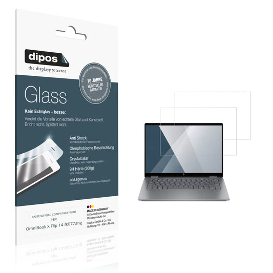 Klare Displayschutzfolie von dipos passend für HP OmniBook X Flip 14-fk0773ng, 9H kratzfest und blasenfrei montiert