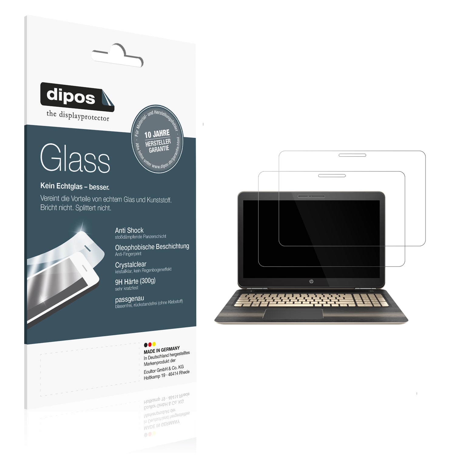 Klare Displayschutzfolie von dipos passend für HP Pavilion 15 bc200, 9H kratzfest und blasenfrei montiert