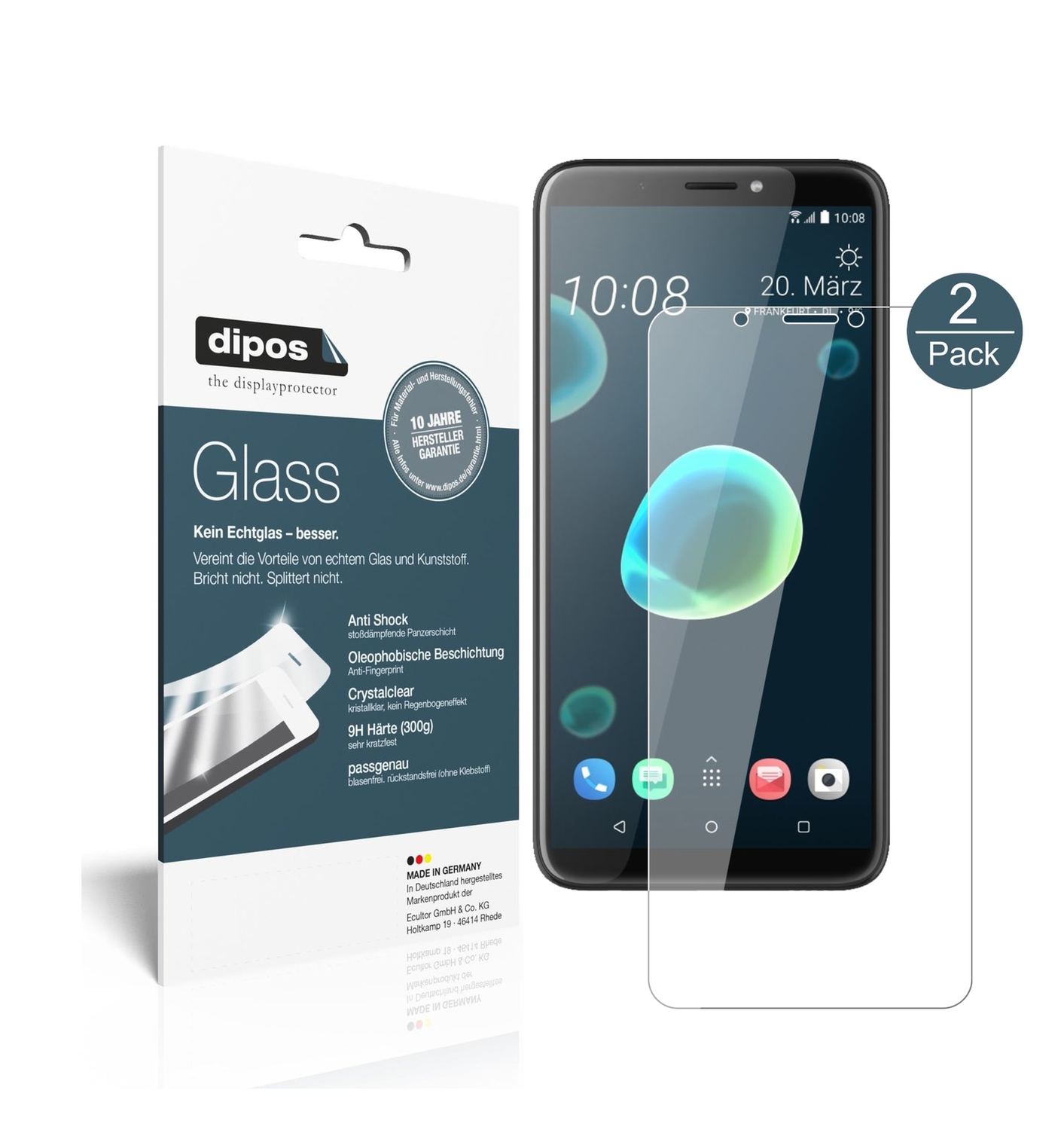 Klare Displayschutzfolie von dipos passend für HTC Desire 12, 9H kratzfest und blasenfrei montiert